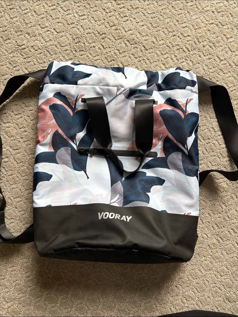 Vooray Men's Floral Backpack Tote in Navy & Coral